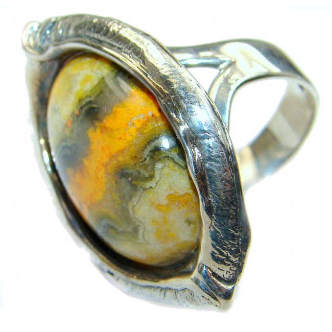 Vivid Beauty Bumble Bee Jasper .925 Sterling Silver handcrafted ring s. 7 adjustable