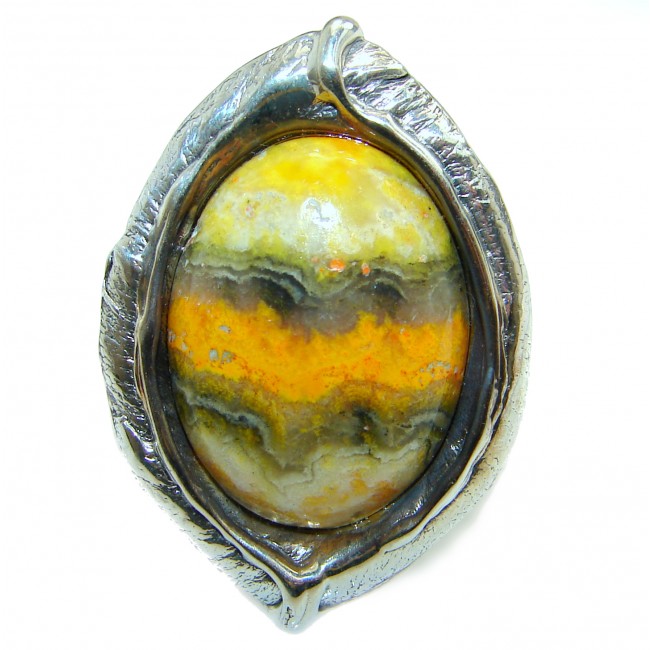 Vivid Beauty Bumble Bee Jasper .925 Sterling Silver handcrafted ring s. 7 adjustable