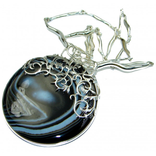 Oversized genuine Botswana Agate .925 Sterling Silver handcrafted necklace