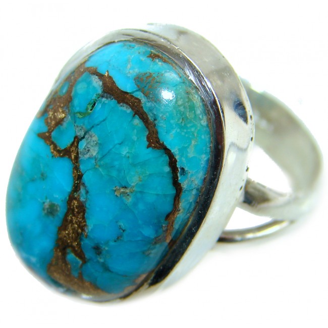 Huge Copper Turquoise .925 Sterling Silver ring; s. 6
