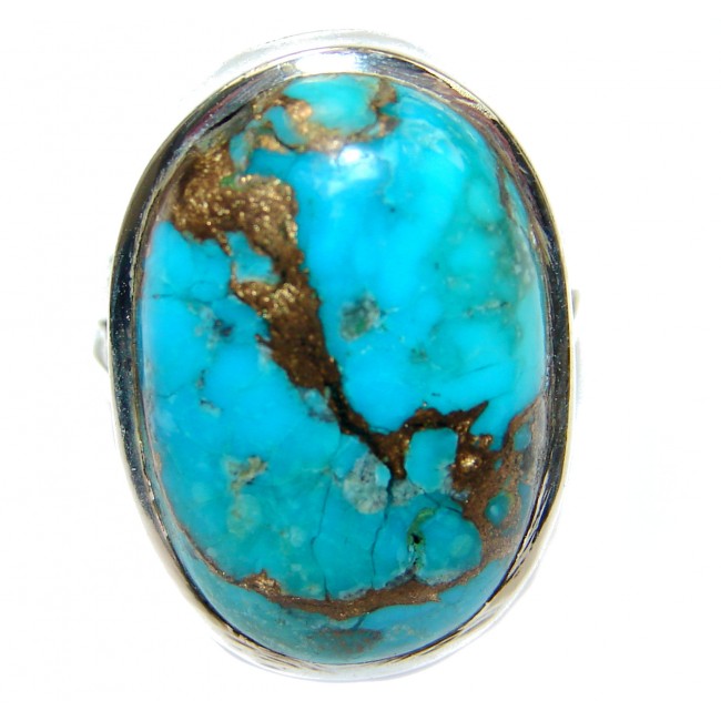 Huge Copper Turquoise .925 Sterling Silver ring; s. 6
