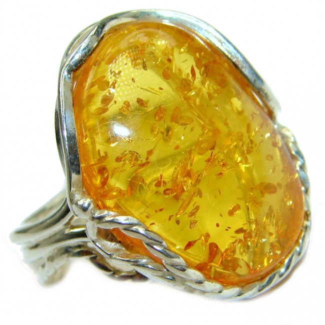 Huge authentic Baltic Amber .925 Sterling Silver ring; s. 7 adjustable
