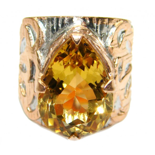 Vintage Style 25ct Natural Citrine two tones .925 Sterling Silver handcrafted Ring s. 6