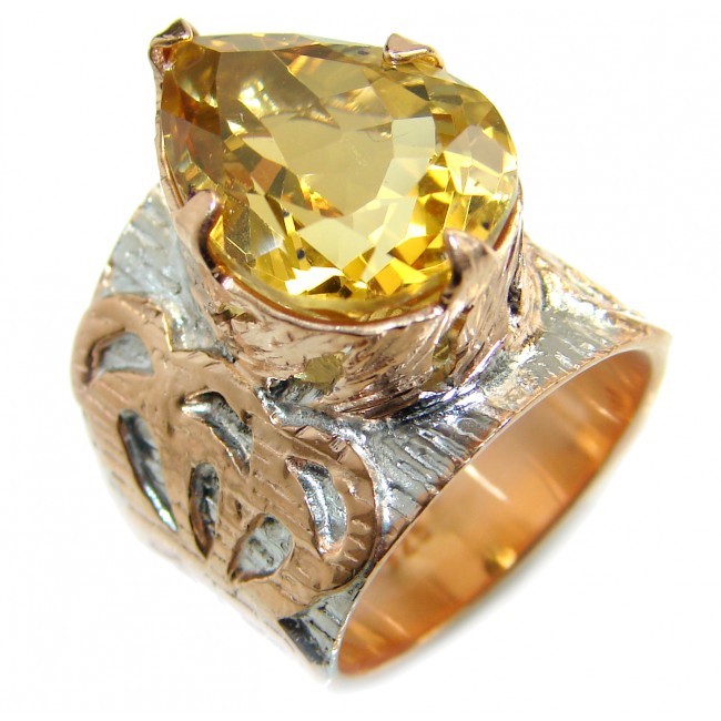 Vintage Style 25ct Natural Citrine two tones .925 Sterling Silver handcrafted Ring s. 6
