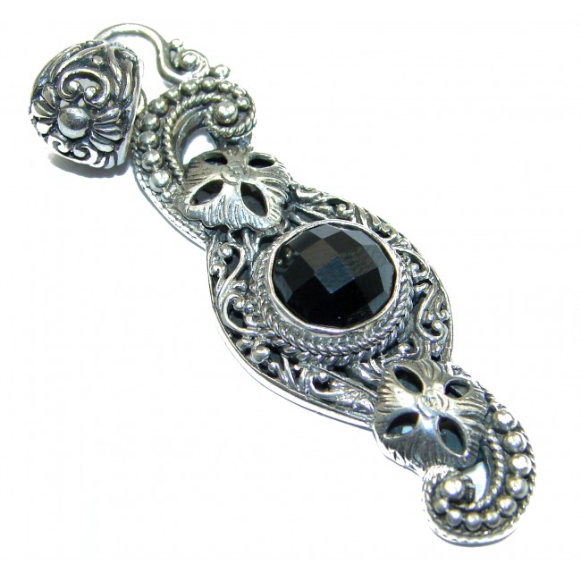 Victorian Style Black Spinel .925 Sterling Silver Pendant