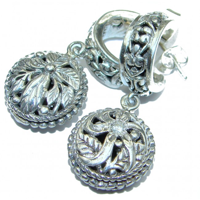 Bali Design White Topaz .925 Sterling Silver handcrafted Earrings