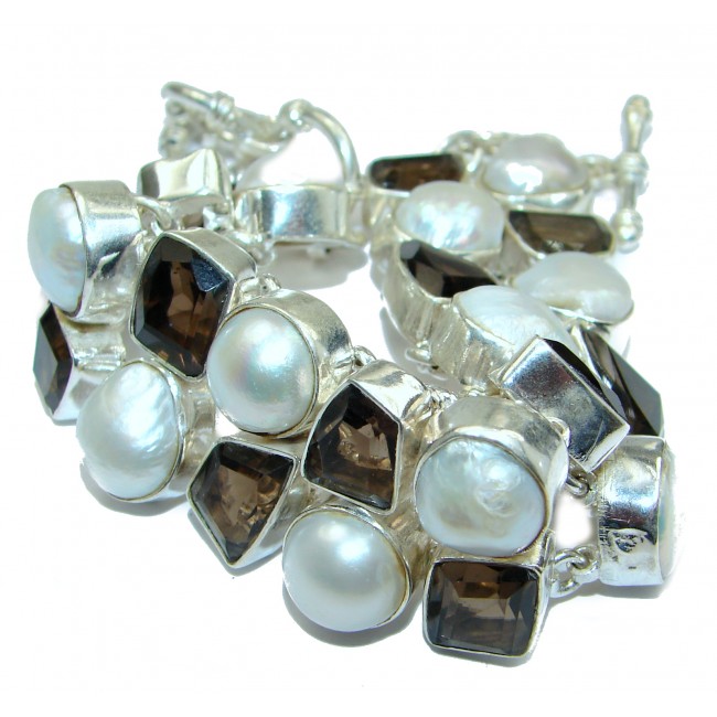 Huge Amazing Mother Of Pearl .925 Sterling Silver handmade Bracelet