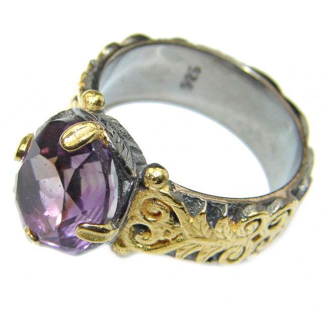 Vintage Style Amethyst .925 Sterling Silver handmade Cocktail Ring s. 8
