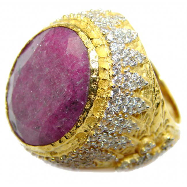 Large genuine Ruby 14K Gold over .925 Sterling Silver Statement Italy made ring; s. 8