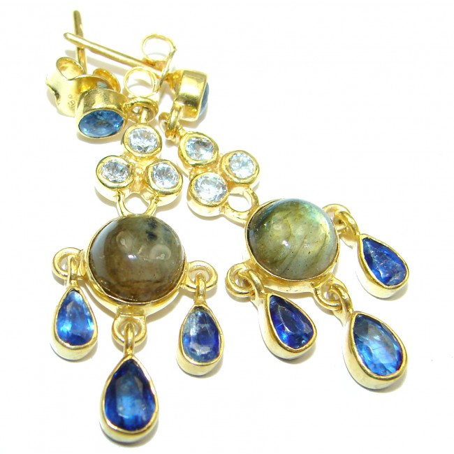 Perfect genuine Labradorite 14 Gold over .925 Sterling Silver handmade earrings