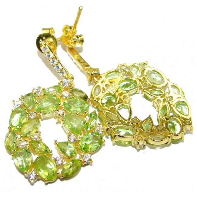 Rich Design genuine Peridot 14K Gold over .925 Sterling Silver handcrafted earrings