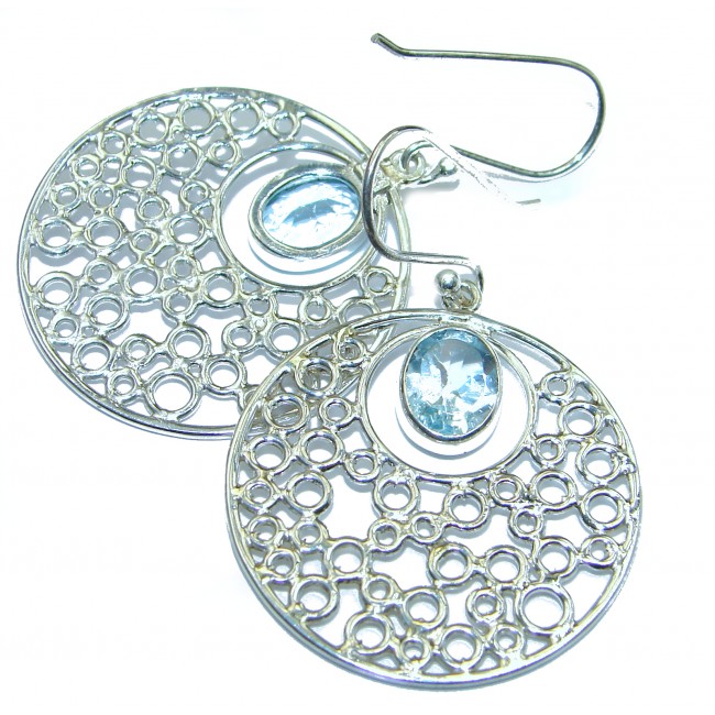Volcanic Aqua Swiss Blue Topaz .925 Sterling Silver handmade earrings