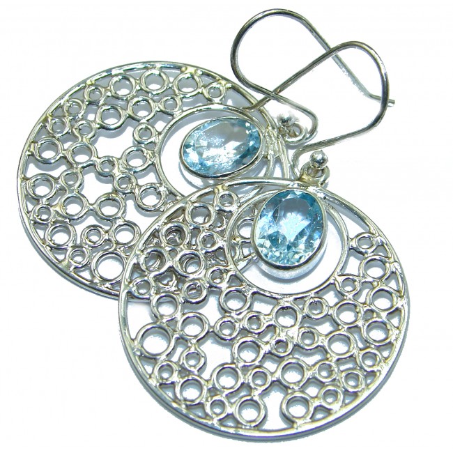 Volcanic Aqua Swiss Blue Topaz .925 Sterling Silver handmade earrings