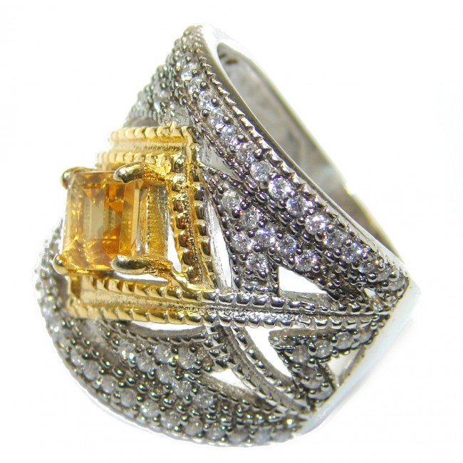 Victorian Style Citrine & White Topaz Sterling Silver Ring s. 8