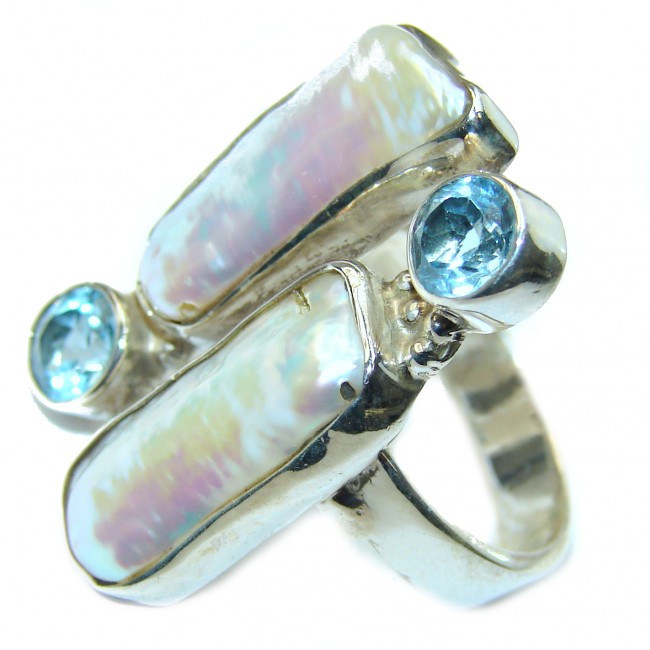 Huge Stylish Mother Of Pearl .925 Sterling Silver Ring s. 9