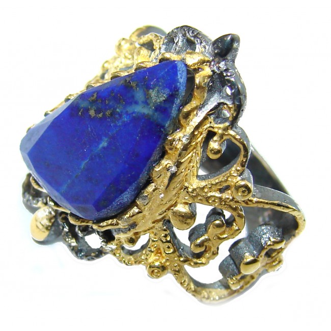 Natural Lapis Lazuli 14K Gold over .925 Sterling Silver handcrafted ring size 5 1/4
