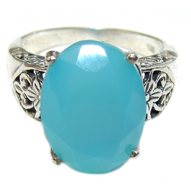 Blue Chalcedony Agate .925 Sterling Silver handcrafted Ring s. 9