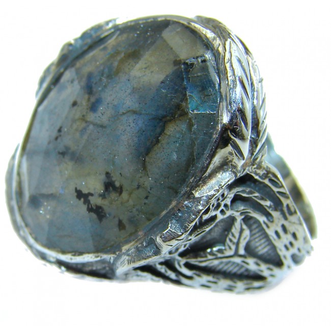 Perfect faceted Labradorite .925 Sterling Silver handmade Ring s. 8 1/4