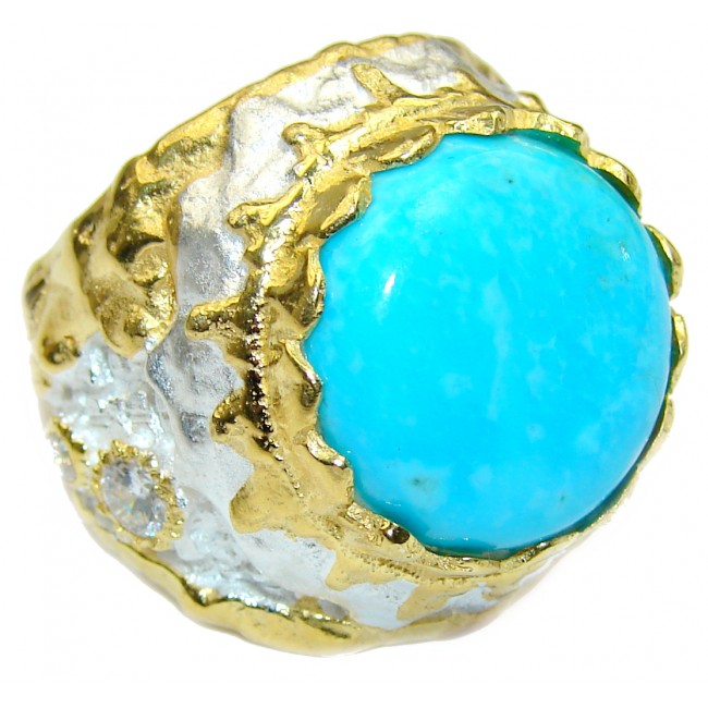Genuine Sleeping Beauty Turquoise 18 ct Gold over .925 Sterling Silver Ring size 7 1/4