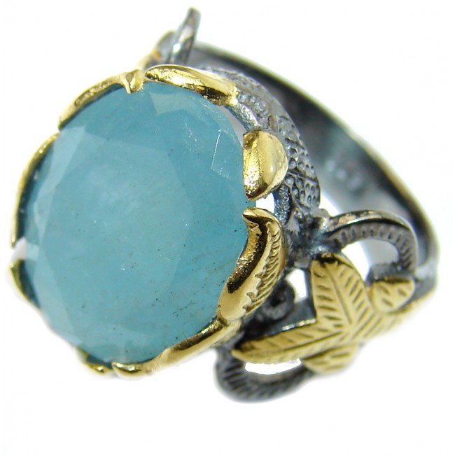 Antique Design Blue Aquamarine .925 Sterling Silver handmade ring s. 7