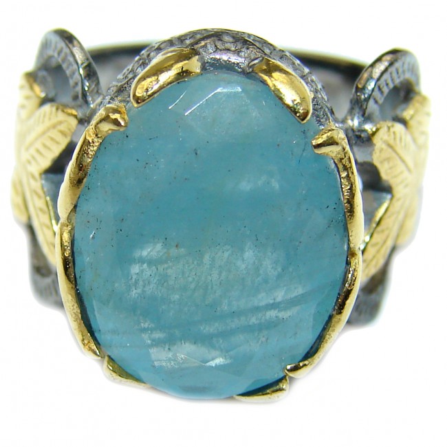 Antique Design Blue Aquamarine .925 Sterling Silver handmade ring s. 7