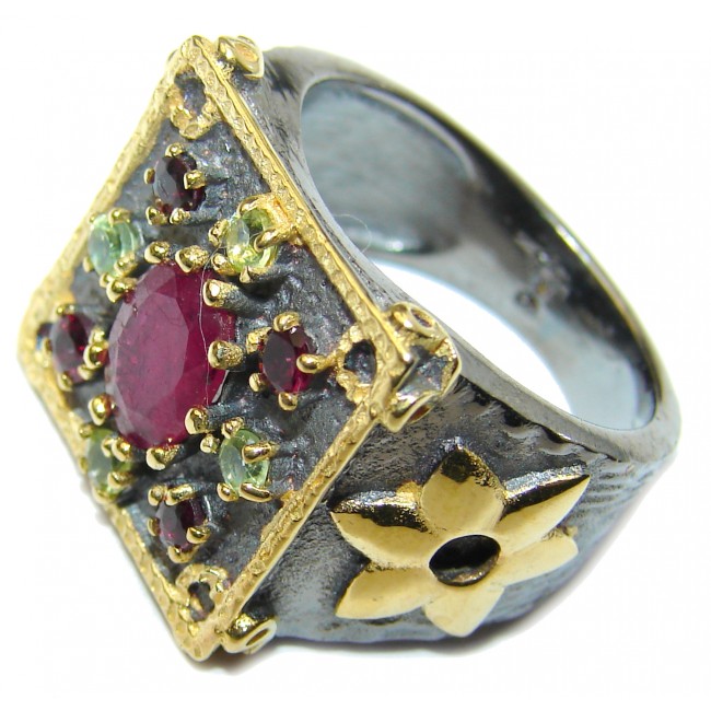 Large genuine Ruby 14K Gold over .925 Sterling Silver Statement ring; s. 8 1/4
