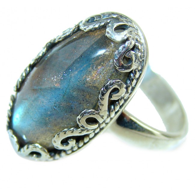 Perfect faceted Labradorite .925 Sterling Silver handmade Ring s. 9
