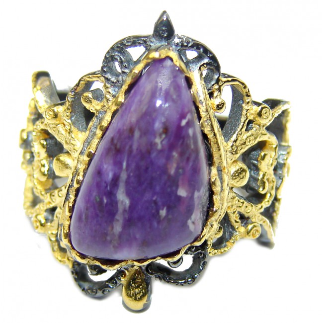 Natural Siberian Charoite Gold over .925 Sterling Silver handcrafted ring size 6 1/4