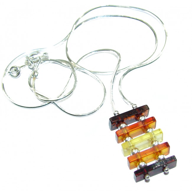 Natural Beauty Multicolor Baltic Amber .925 Sterling Silver handmade necklace