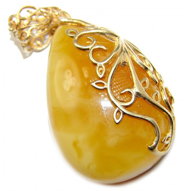 Natural Baltic Butterscotch Amber 14K Gold over .925 Sterling Silver handmade Pendant