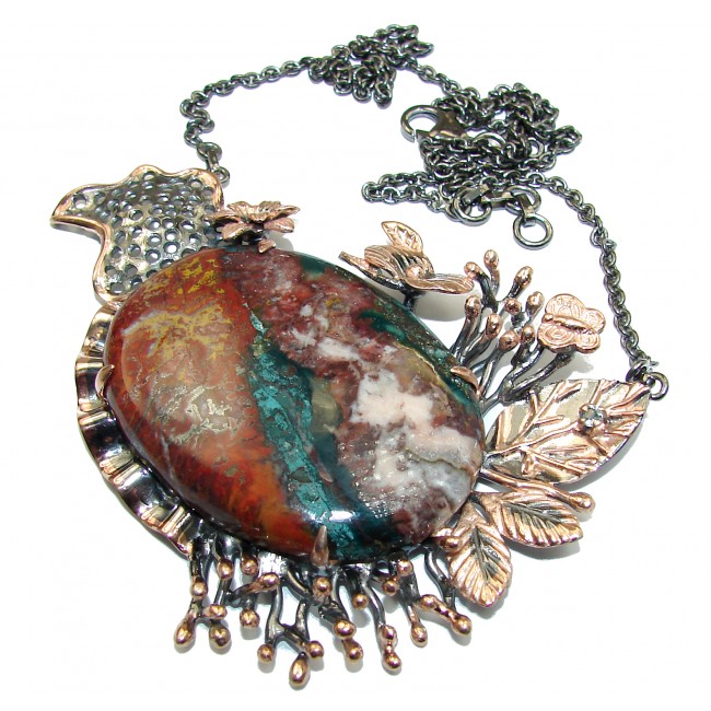 Incredible Genuine Moss Agate Rose Gold over .925 Sterling Silver handmade necklace