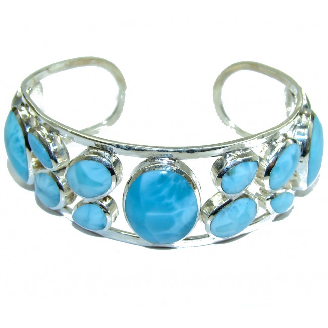 Incredible quality Genuine Blue Larimar .925 Sterling Silver handmade Bracelet Cuff
