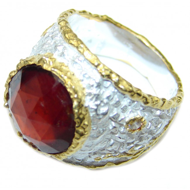 Large genuine 20ct Ruby 14K Gold over .925 Sterling Silver Statement Italy made ring; s. 9