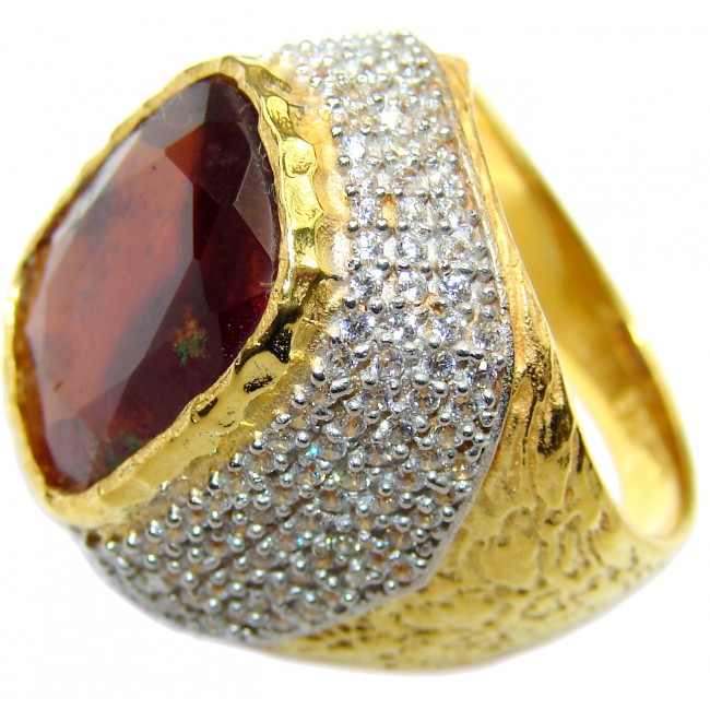 Large 35ct genuine Ruby 14K Gold over .925 Sterling Silver Statement Italy made ring; s. 8