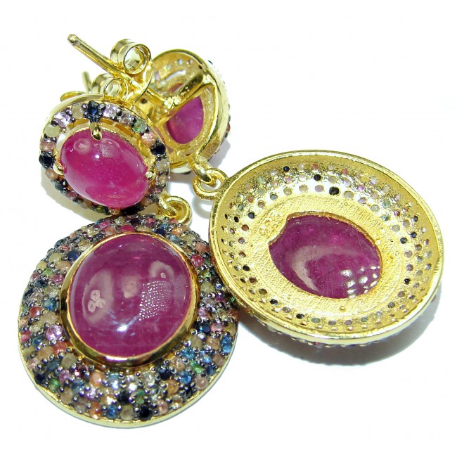 Spectacular genuine Ruby Sapphire 18k Gold over .925 Sterling Silver handcrafted earrings