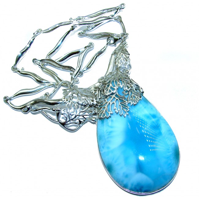 Huge Best quality authentic Larimar .925 Sterling Silver handmade necklace