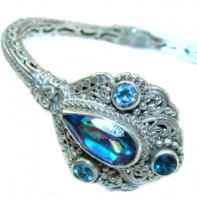 Chunky Luxury Blue Magic Topaz .925 Sterling Silver handmade Cuff/Bracelet