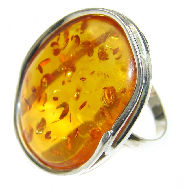 Huge Genuine Baltic Amber .925 Sterling Silver handmade Ring size 9 1/4