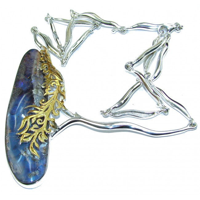 Spectacular Style Australian Boulder Opal 18ct Gold over .925 Sterling Silver brilliantly handcrafted necklace