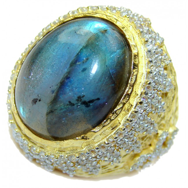 Regal Infinity Labradorite 18K Gold over .925 Sterling Silver ITALY handmade ring size 8