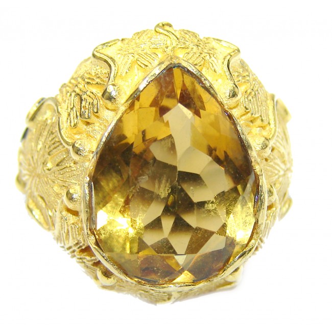 Vintage Style 25ct Natural Citrine 14ct Gold over .925 Sterling Silver handcrafted Ring s. 6 1/4