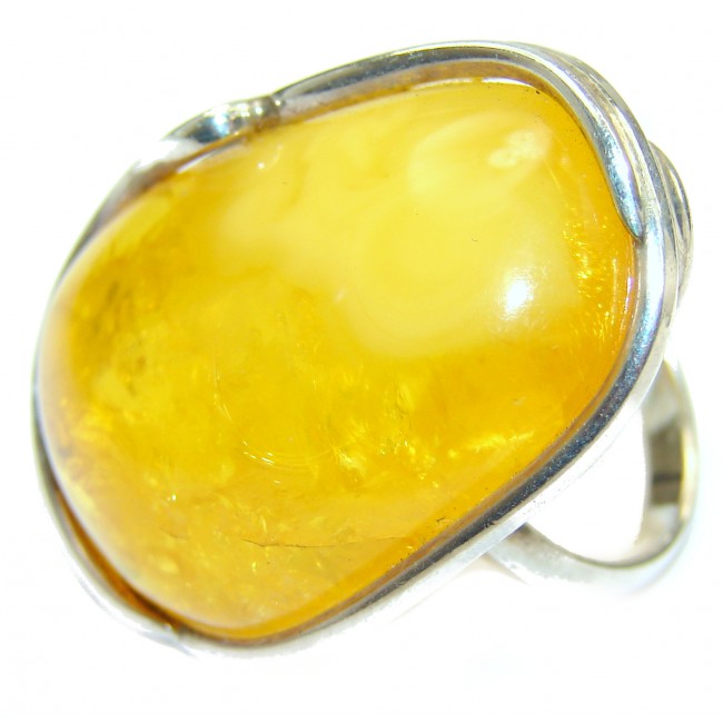 Huge Genuine Baltic Amber .925 Sterling Silver handmade Ring size 7 adjustable