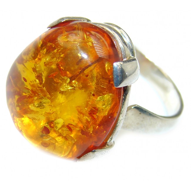 Huge Genuine Baltic Amber .925 Sterling Silver handmade Ring size 8 adjustable
