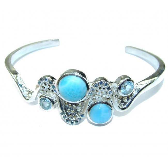 Fine Art Blue Larimar Swiss Blue Topaz .925 Sterling Silver handcrafted Bracelet / Cuff