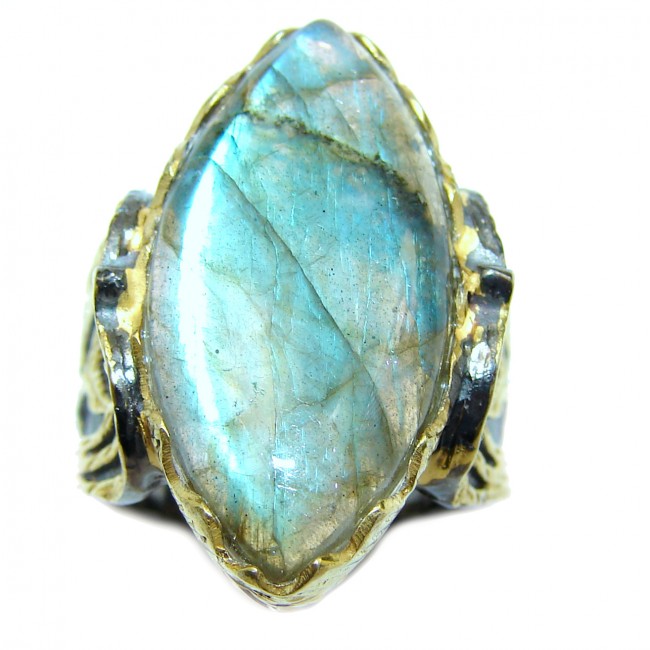 Regal Infinity Labradorite 18K Gold over .925 Sterling Silver ITALY handmade ring size 6 3/4