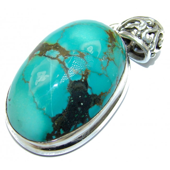 Huge Exquisite authentic Morenci Turquoise .925 Sterling Silver handmade Pendant