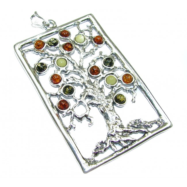 HUGE Family Tree Design Polish Amber .925 Sterling Silver handcrafted Pendant