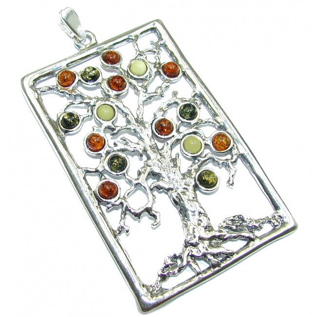HUGE Family Tree Design Polish Amber .925 Sterling Silver handcrafted Pendant