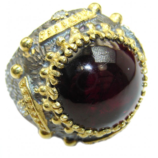 Genuine 28 ct Garnet 14ct Gold over .925 Sterling Silver handmade Cocktail Ring s. 6