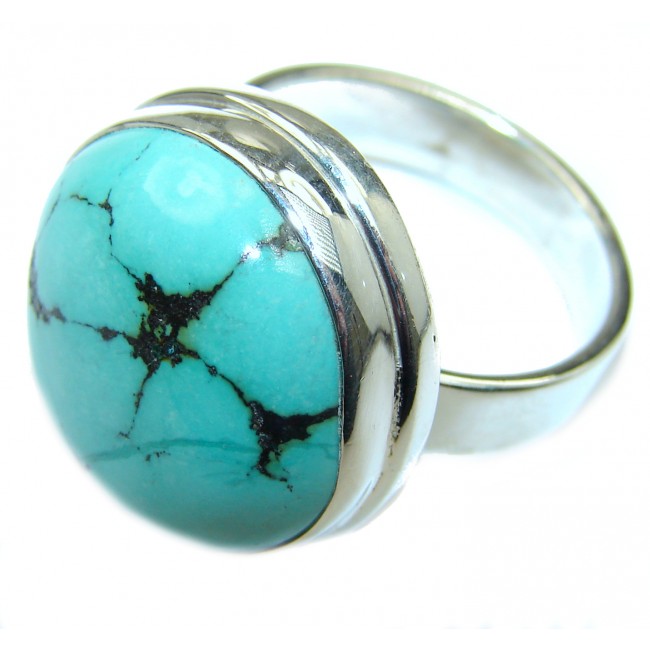 Huge genuine Turquoise .925 Sterling Silver ring; s. 9 3/4